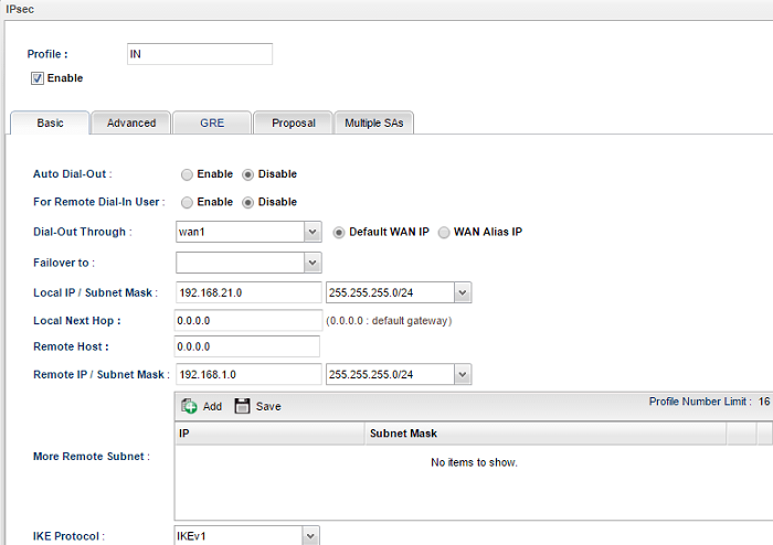 a screenshot of Vigor3900 VPN